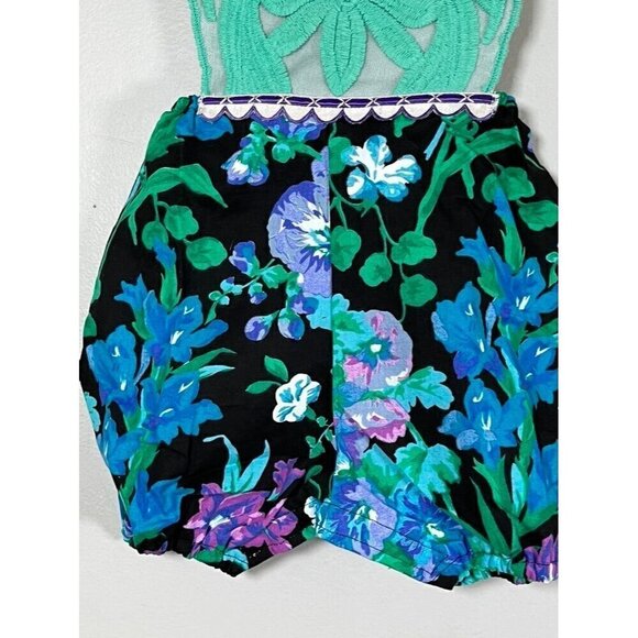 Label Jane Romper Girl 2T Green Floral Embroidery Pom Pom Summer Beach Girly - Picture 4 of 13